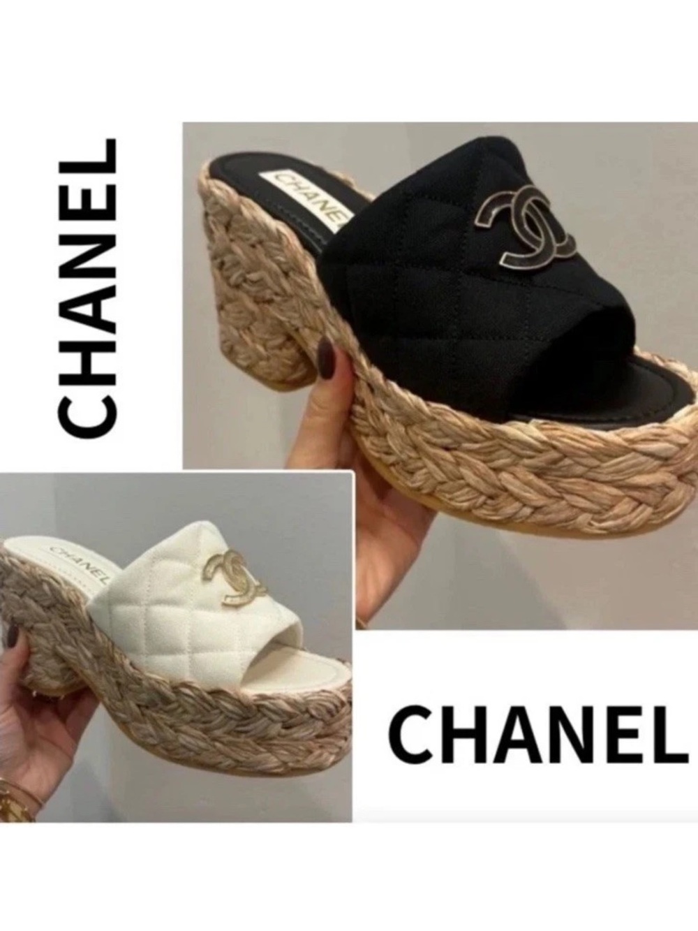 Chanel 25C Platform Raffia CC interlocking logo slides sandal size 37 - Picture 3 of 15